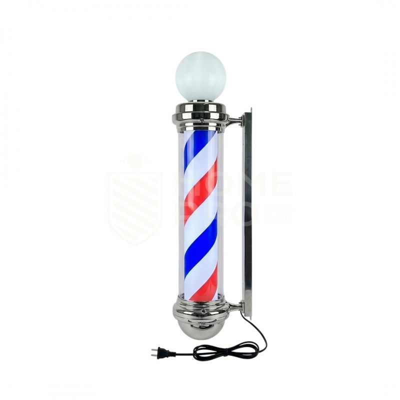 Barber pole plateado con esfera giratorio iluminado 110cm 220v
