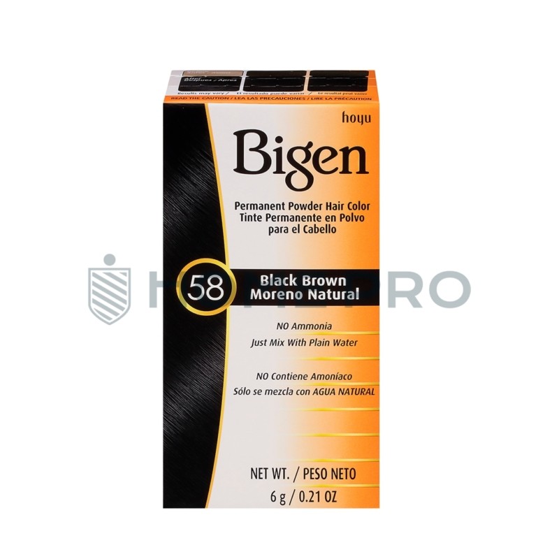 Cor de cabelo em pó permanente Bigen, 58 preto marrom, 0,21 oz