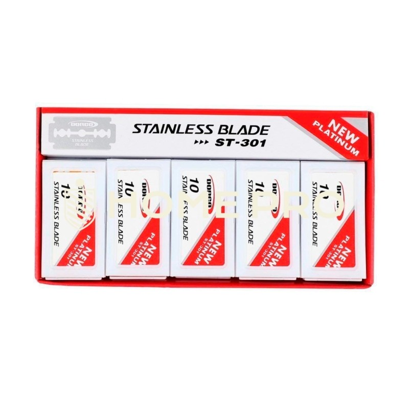 Lâminas de barbear Dorco ST301 Platinum Extra Double Edge, 100 unidades, pacote com 10