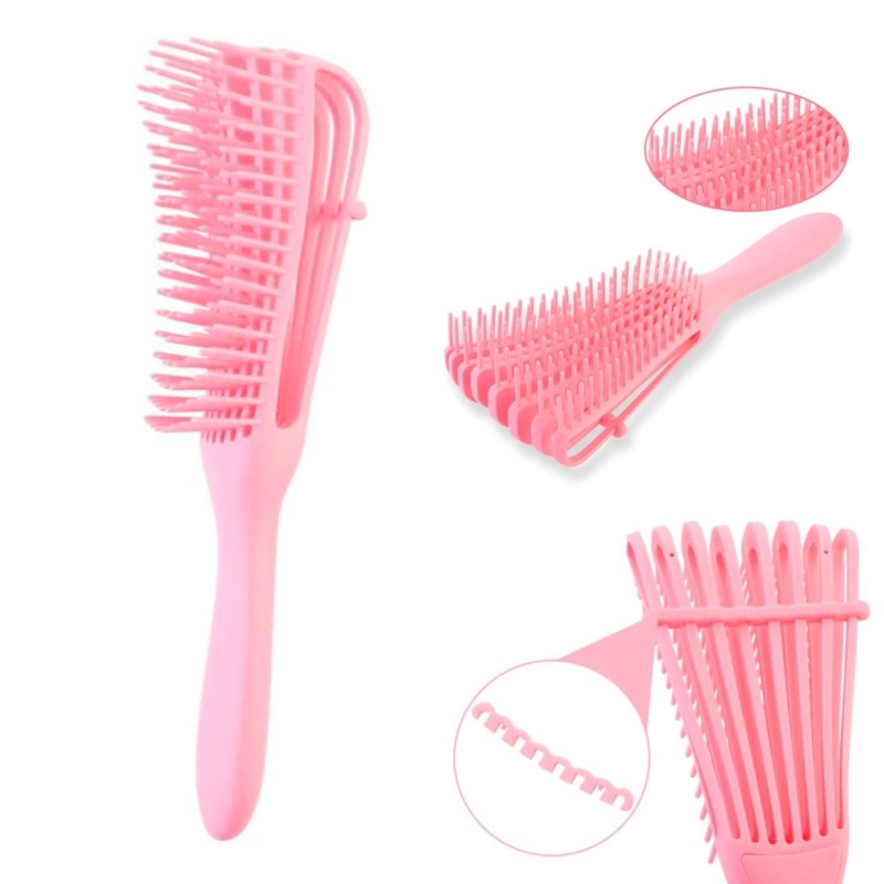 Cepillo peine pulpo rosa para desenredar el pelo rizado y encrespado