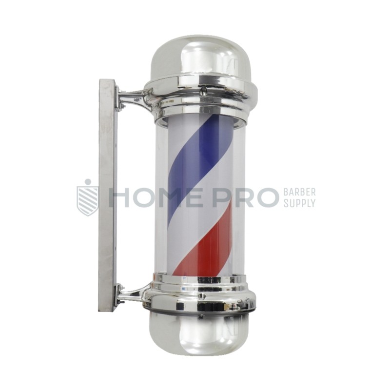 BARBER POLE ILUMINADO PRATEADO GIRATÓRIO SEM ESFERA DE 60CM 220V