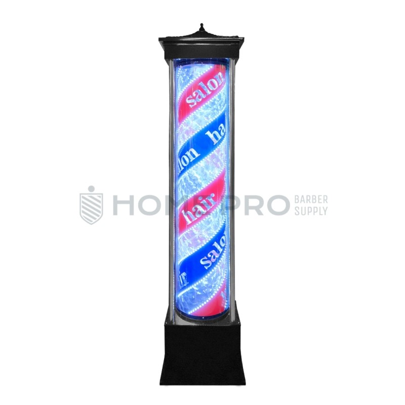 Barber pole preto giratório iluminado de 190cm 110v