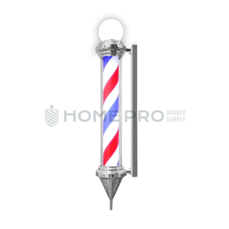 Barber pole prateado com esfera giratória iluminado 110cm 110v