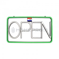 Cartel led estilo neon "open" 52cm x 28cm Blanco/verde