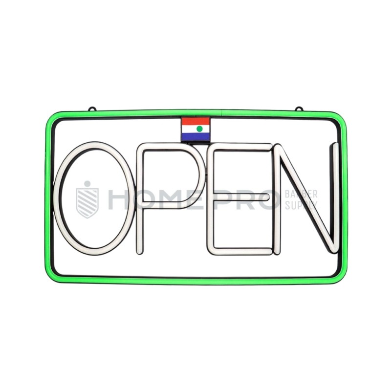 Cartaz led estilo neón "open" 52cm x 28cm Branco/verde