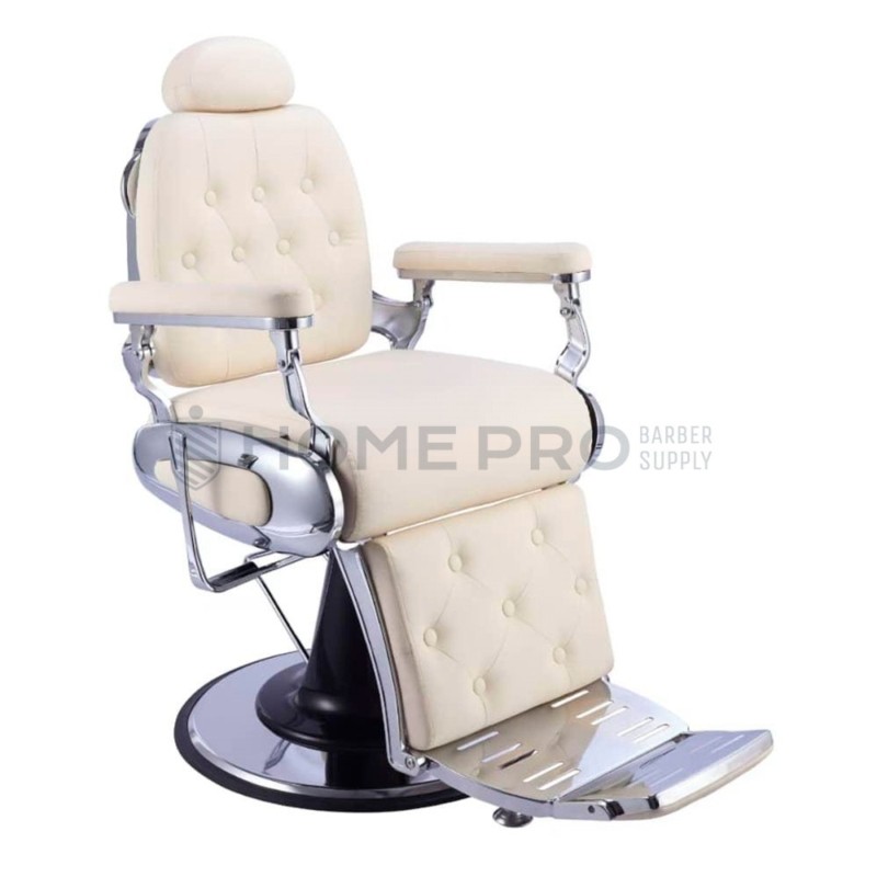 SILLÓN DE BARBERÍA LM PRO: ELEGANCIA CLÁSICA EN CREMA Y CROMADO