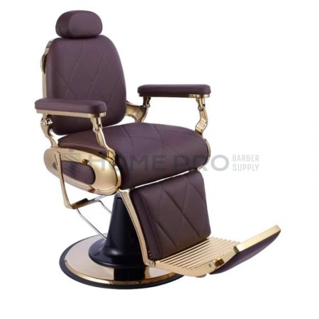 SILLÓN DE BARBERÍA LM PRO: ELEGANCIA CLÁSICA EN MARRÓN Y DORADO