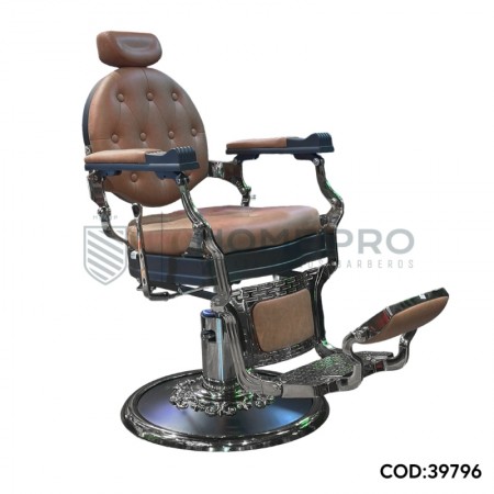 Cadeira de Barbeiro Profissional LM PRO Marrom e Cromada
