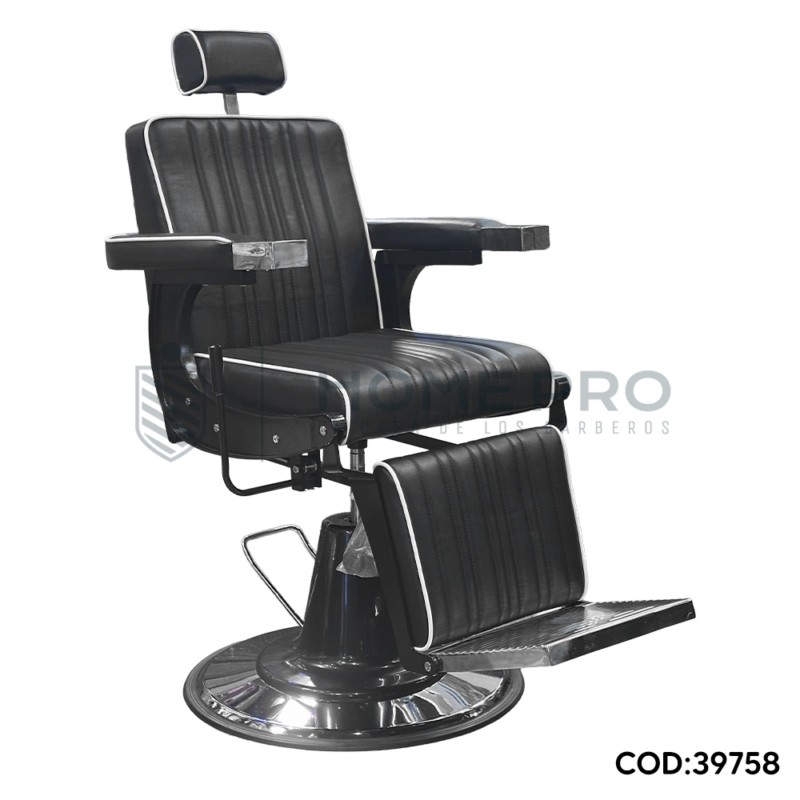 Silla de Barbero LM PRO: Elegancia Clásica en Negro y Cromo