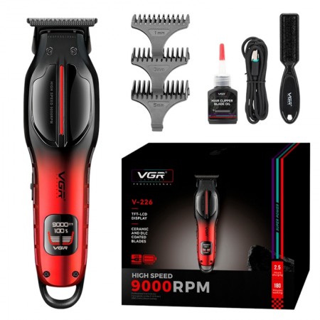 Máquina de cortar cabelo/aparador VGR V-226 DLC, 9000 RPM, revestimento cerâmico DLC, verm